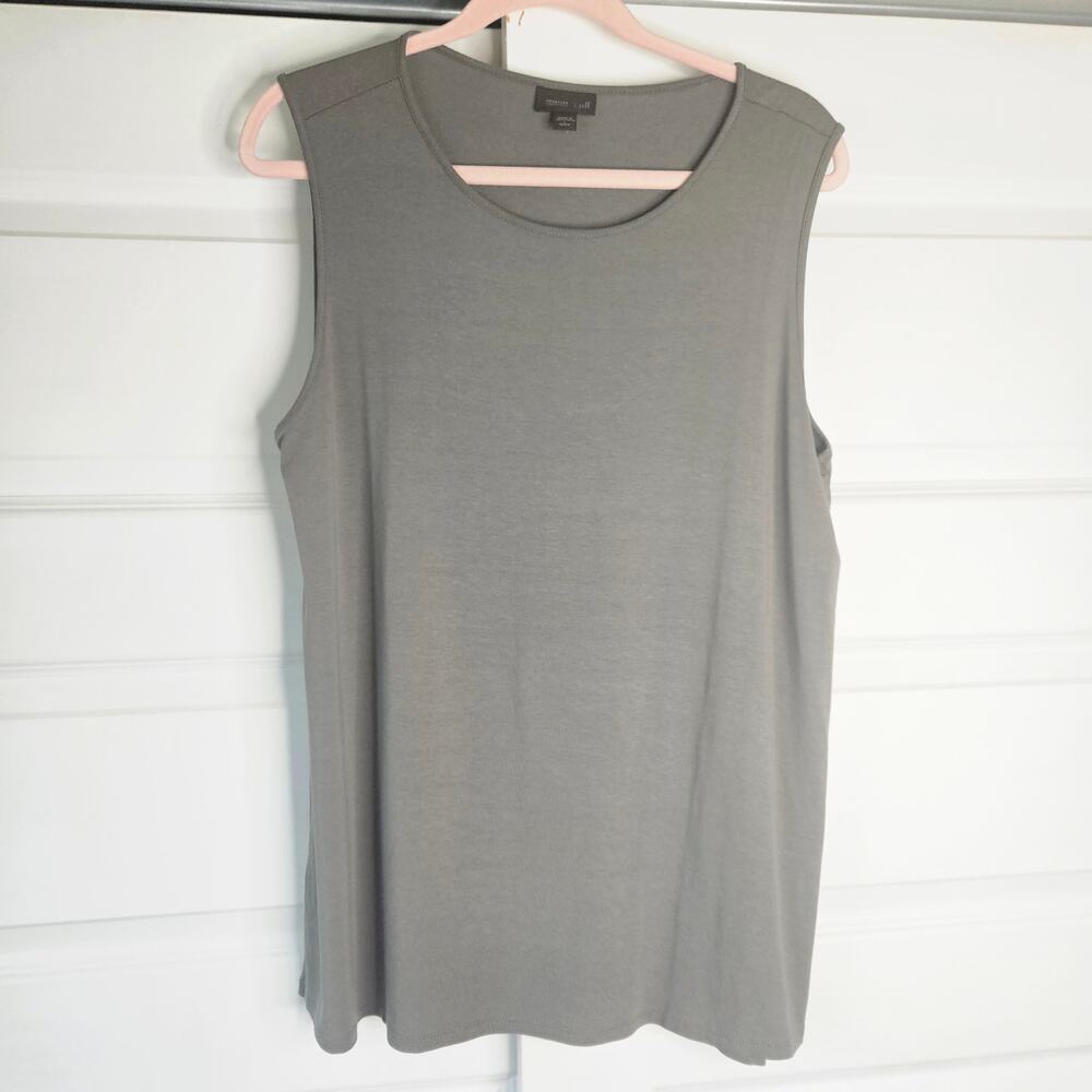 J.Jill Wearever Tank Top Size Large Petite Green Knit Sleeveless Tunic Layering